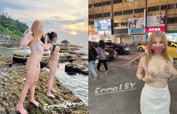 最新8月流出，推特八字大奶露臉反差婊【Emma18Y】高價訂閱福利，勇闖有人男廁景區超市露出道具紫薇野戰啪啪 (1)